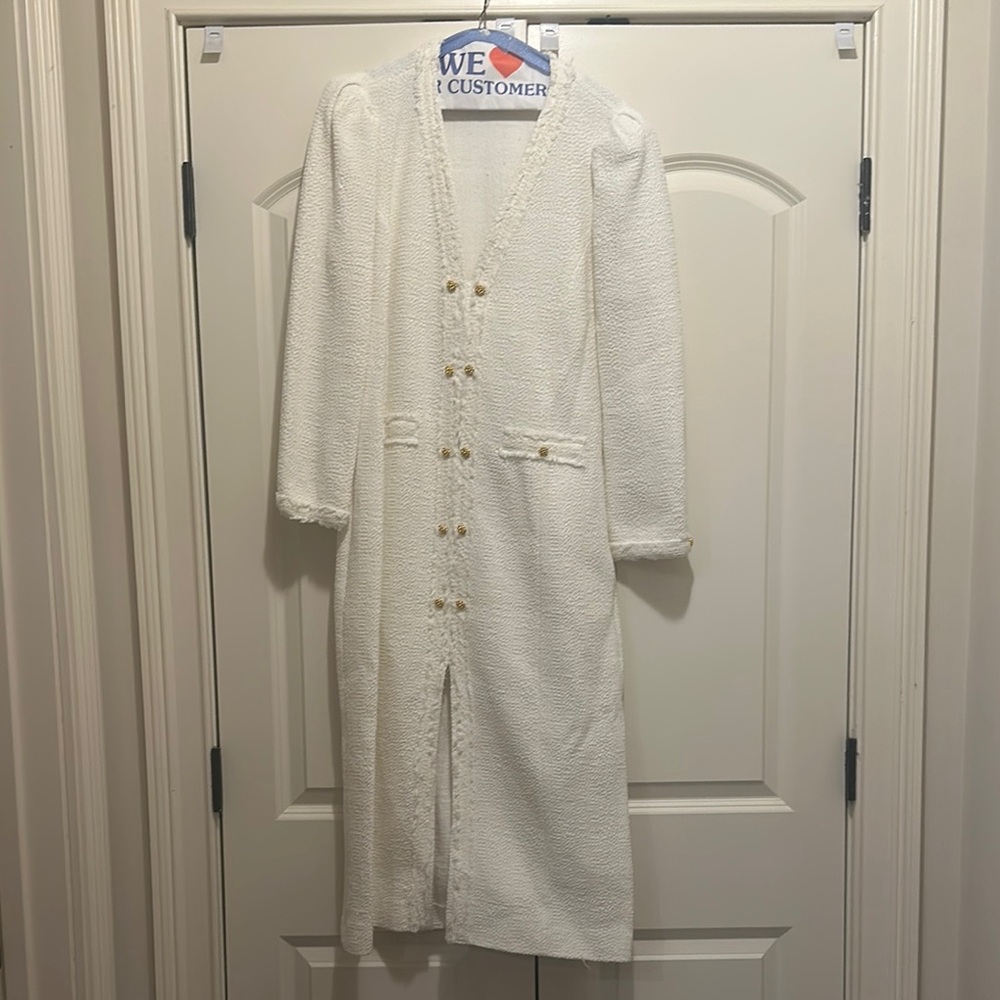 Zara White Gold Button Detail Dress